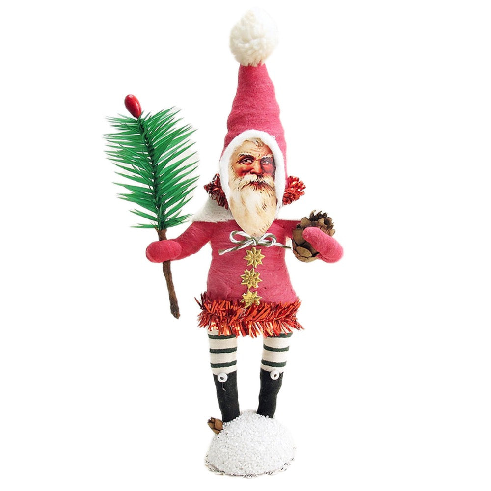 Classic Crystal Woodland Santa Determine with Goose Feather Accent in Crimson